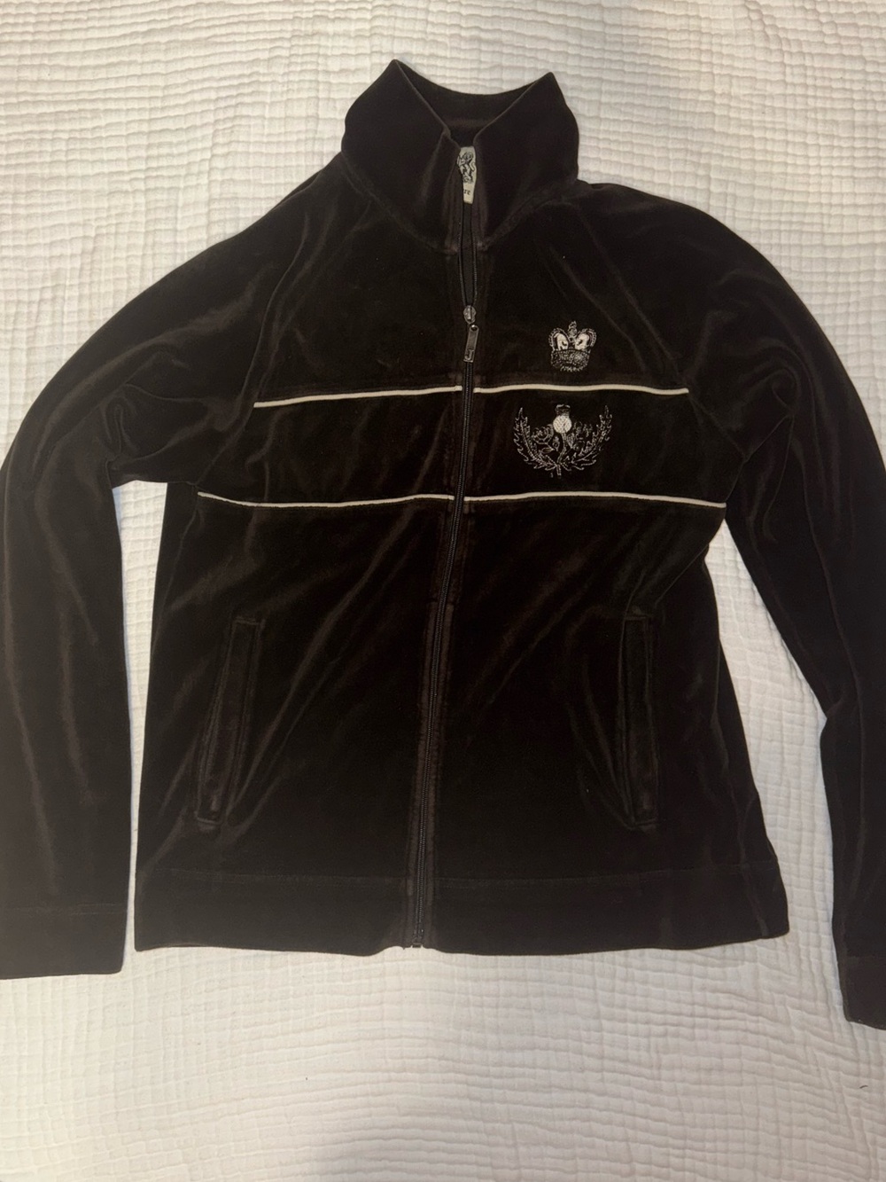 Brown Velvet juicy couture Zip-Front Women's Jacket with Embroidered Crest